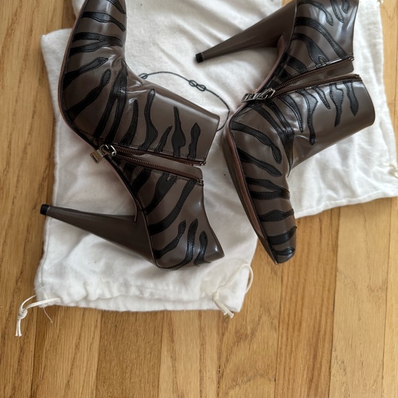 Prada Brown and Black Zebra Heeled Boots - Picture 1 of 3